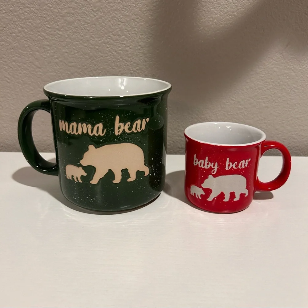 Holly & Joy Baby Bear and Mama Bear Speckled Drinking Cups Set- Green‎ & Red